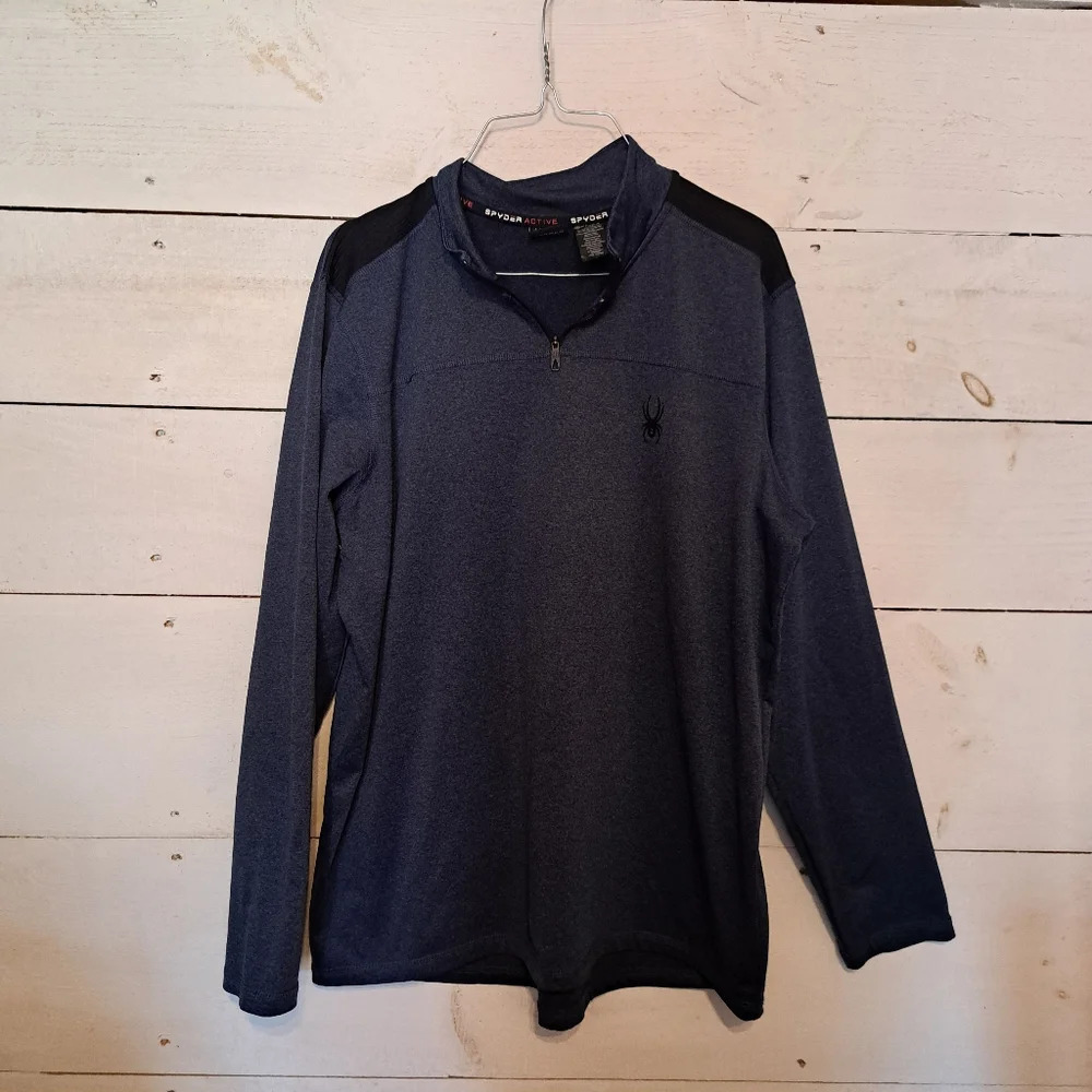 Spyder Active Base Layer 1/4 Zip Long Sleeve Blue Pullover Shirt - Men's Medium